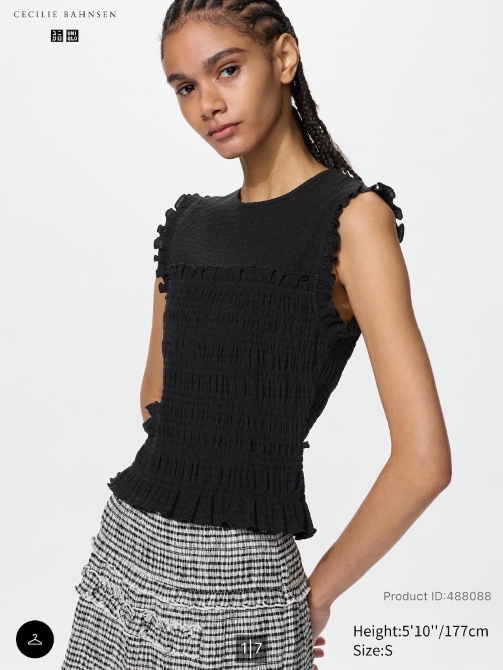 Cecilie Bahnsen x Uniqlo Black Sleeveless Shirring Shirt